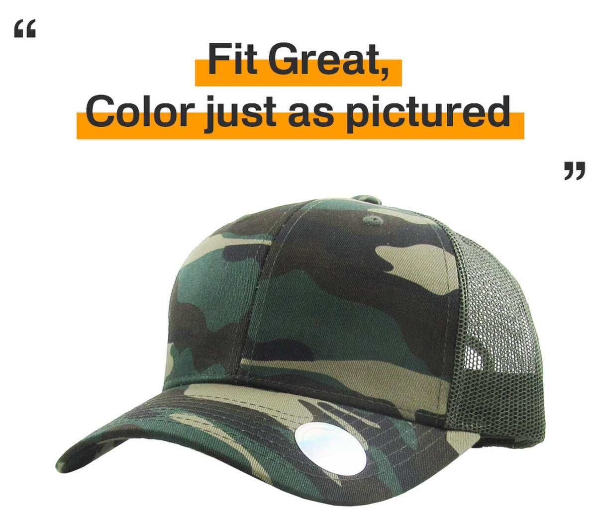 Camouflage Olive Classic 6 Panel Trucker Mesh Snapback Side View Fit Great